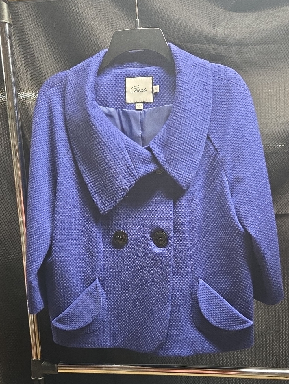 Chaus Women's Double-Breasted Textured Pea Coat in Bright Bluish Purple